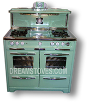 1952 Wedgewood Double Oven Antique Stove, in Mint Green Porcelain, with White Knobs and Handles