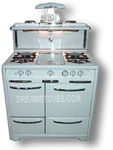 1948 36” wide Wedgewood “high-Back” Antique Stove, in White exterior Porcelain, with White Knobs and Handles