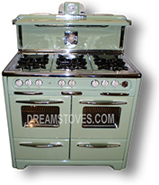 1948 Wedgewood Double Oven Antique Stove, in Mint Green Porcelain, with White Knobs and Handles