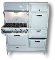 1930s Magic Chef 1000 Antique Stove, in White Porcelain, with Black Knobs and Handles Available from DreamStoves.com