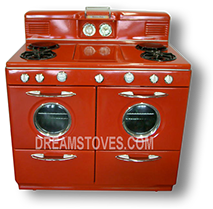 1948 Western-Holly Double Oven Antique Gas Stove in custom Burnt-Orange Porcelain