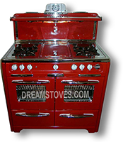 1951 Wedgewood Double Oven Antique Stove, in Red Porcelain, with White Knobs and Handles