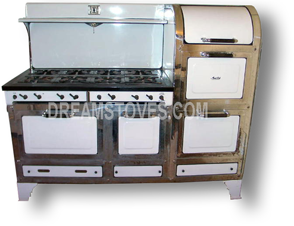 1936 Magic Chef 6300 Double Oven Antique Stove in White Porcelain, with Black Knobs and Handles Available from DreamStoves.com